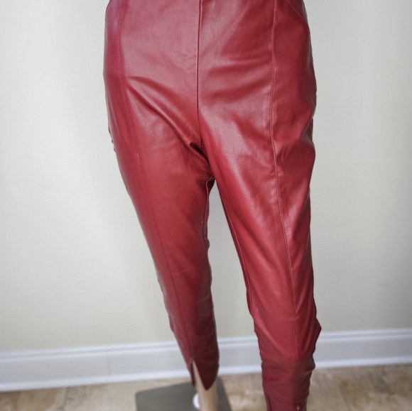Zara  Legging Collection Women's Large High Rise Red Faux Leather Pants - Picture 1 of 8